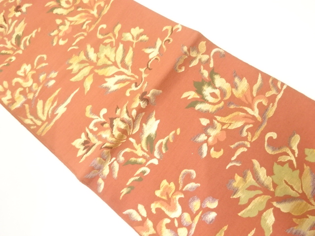 JAPANESE KIMONO / ANTIQUE FUKURO OBI / SILK / WOVEN FLORAL PLANTS